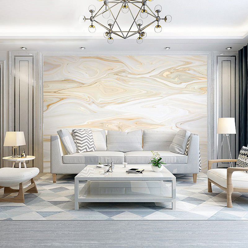 Photo Style Mural Wallpaper Full Size Wall Decor in Yellow and White for Living Room, Custom-Printed