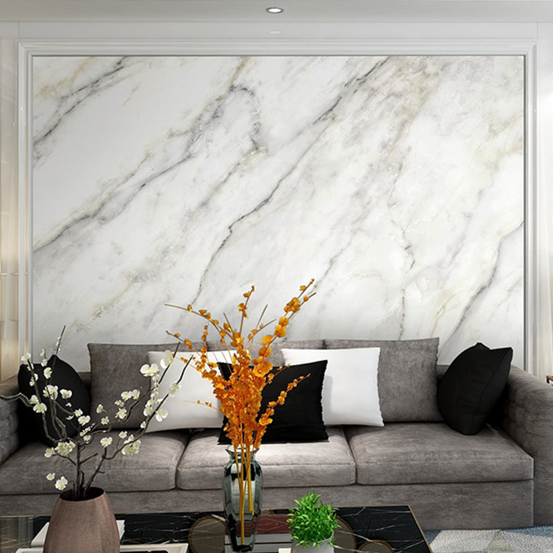Giant Marble Wall Art for Accent Wall Simple Texture Wall Mural in Grey and White, Stain-Resistant