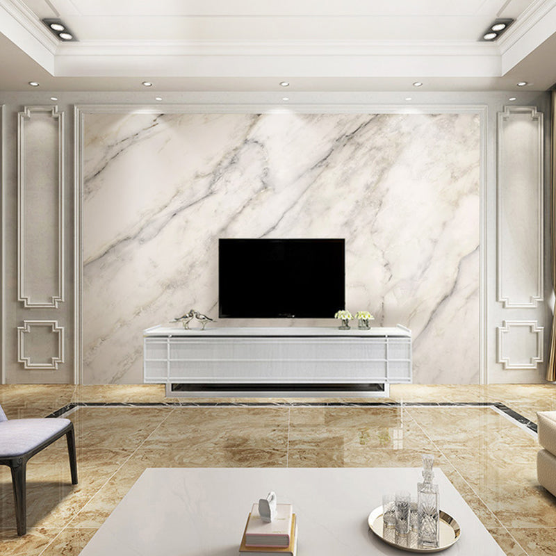 Giant Marble Wall Art for Accent Wall Simple Texture Wall Mural in Grey and White, Stain-Resistant