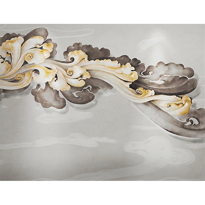 Giant Wall Mural Traditional Classic Cloud Wall Covering in Yellow and Grey