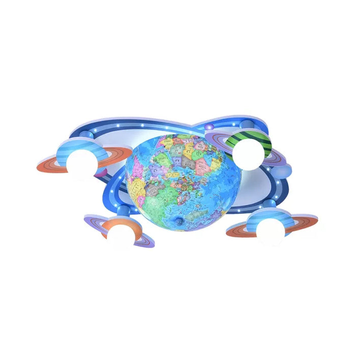 Houten bol plafondmontage licht vier hoofden moderne plafondarmatuur in blauw voor babykamer