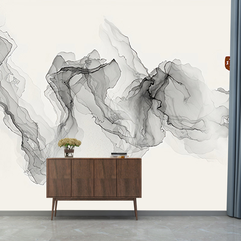 Traditional Wall Mural for Living Room with Grey Swirling Smoke Pattern, Made to Measure