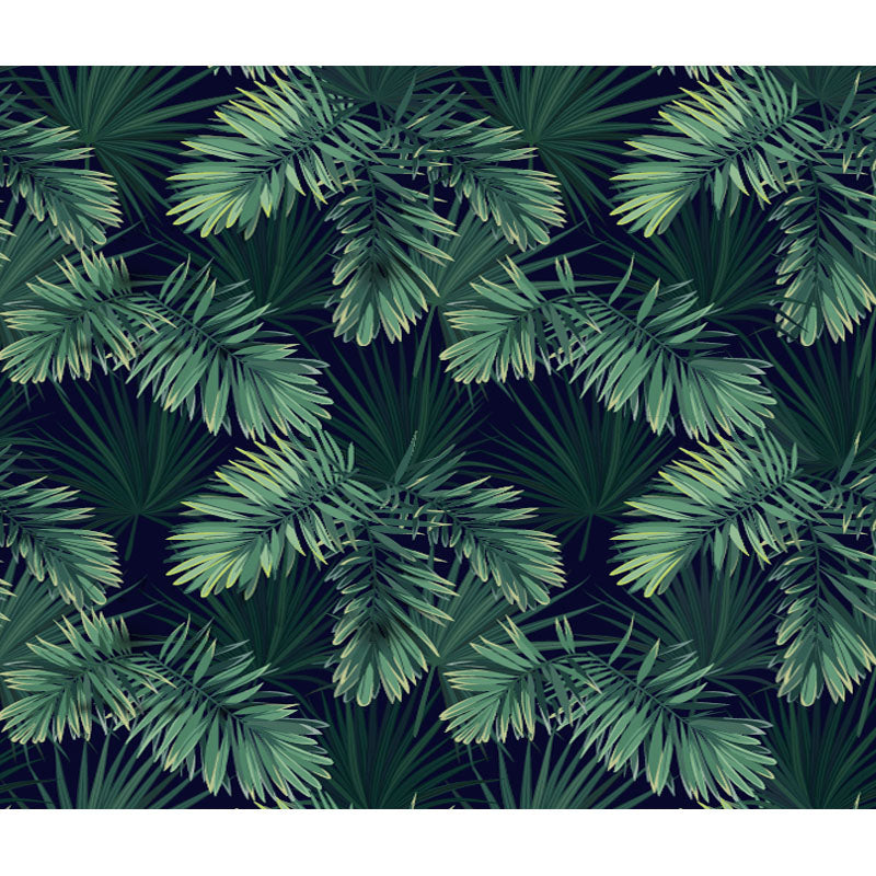 Extra Large Tropical Leaf Mural Wallpaper in Green Non-Woven Wall Decor for Bedroom, Custom-Printed