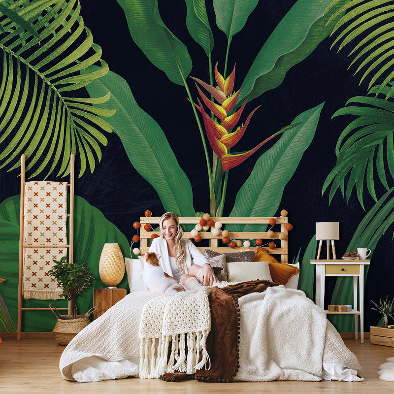 Leaf and Branch Wall Art in Green, Contemporary Wall Mural for Gallery and Theme Restaurant