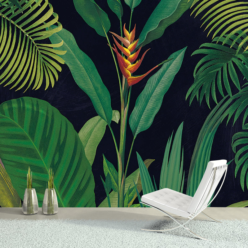 Leaf and Branch Wall Art in Green, Contemporary Wall Mural for Gallery and Theme Restaurant