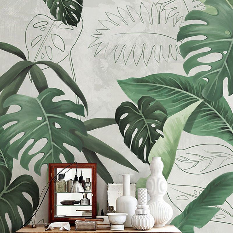 Decorative Tropical Leaf Mural Wallpaper Non-Woven Minimalist Wall Art for Bedroom