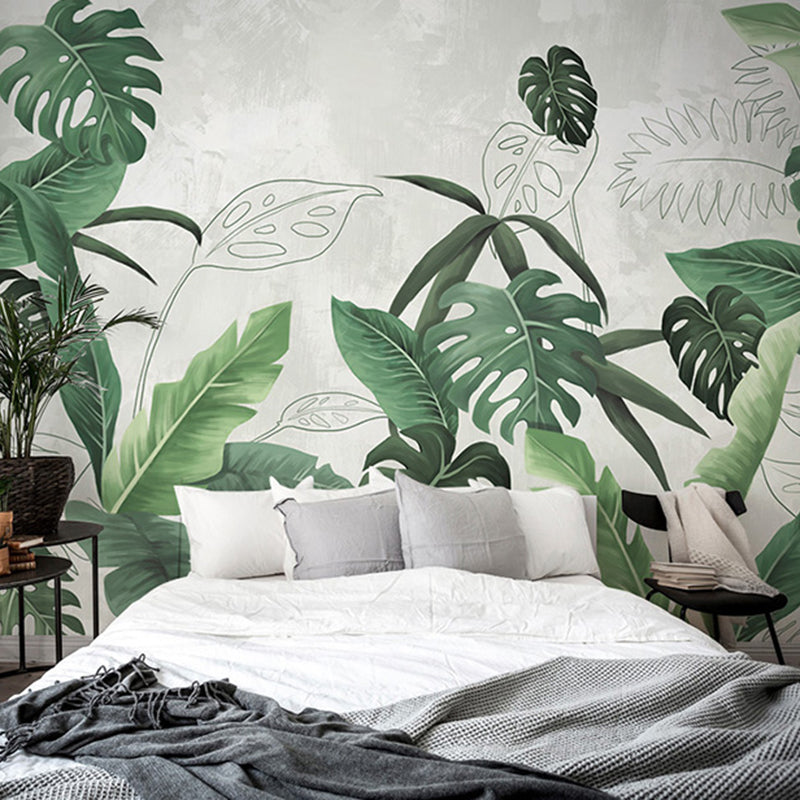 Decorative Tropical Leaf Mural Wallpaper Non-Woven Minimalist Wall Art for Bedroom