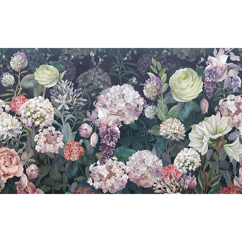 Extra Large Illustration Tropical Mural Wallpaper for Home Decor with Blossoming Flower Pattern in Soft Green