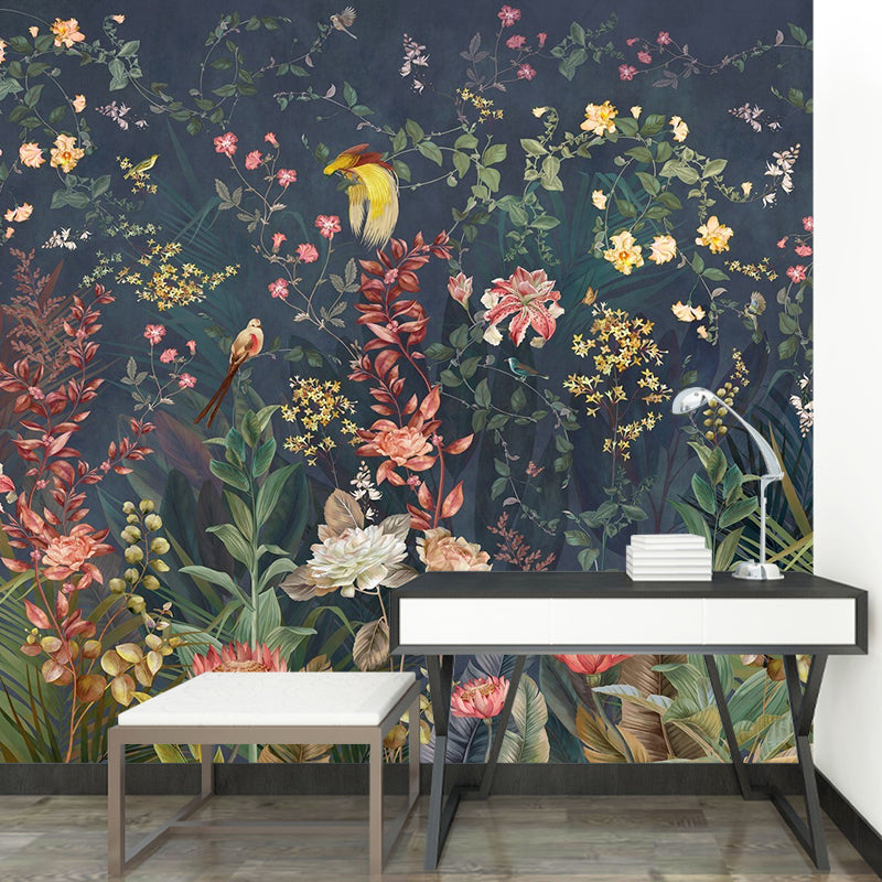 Big Wall Decor Dense Flower and Stem Mural Wallpaper for Accent Wall, Pastel Green, Custom-Made