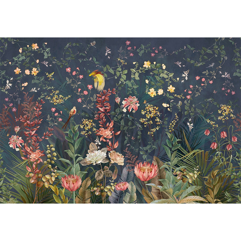 Big Wall Decor Dense Flower and Stem Mural Wallpaper for Accent Wall, Pastel Green, Custom-Made