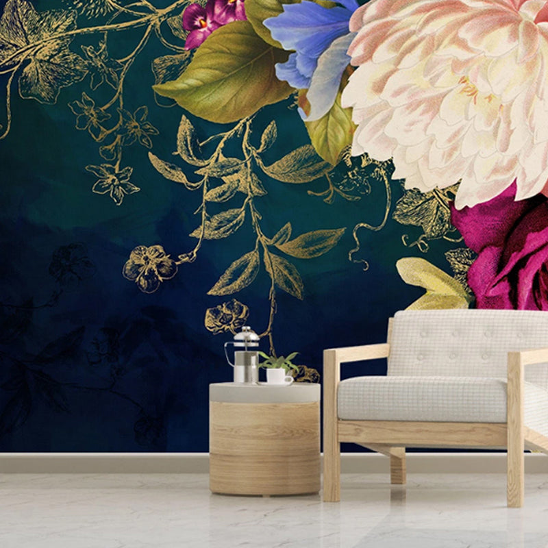 Whole Abstract Wall Art Blackish Green Rose Mural Wallpaper, Personalized Size Available