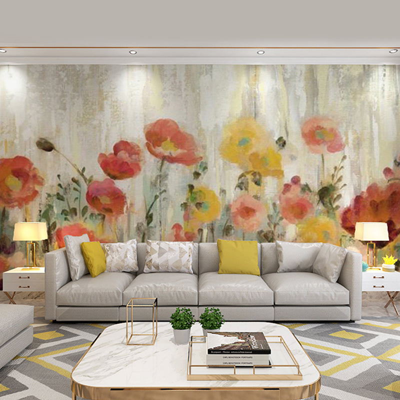 Yellow and Red Tropical Mural Customized Forest and Floral Pattern Wall Covering for Home Decoration