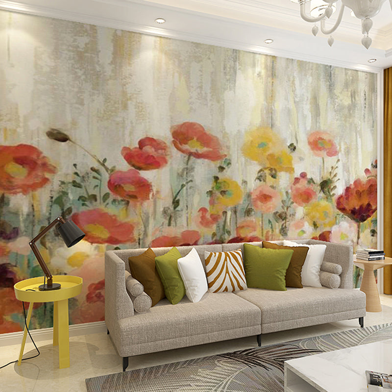 Yellow and Red Tropical Mural Customized Forest and Floral Pattern Wall Covering for Home Decoration