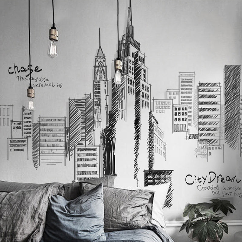 European Skyscraper Mural Pastel Color Industrial Nostalgic Wall Decor for Living Room