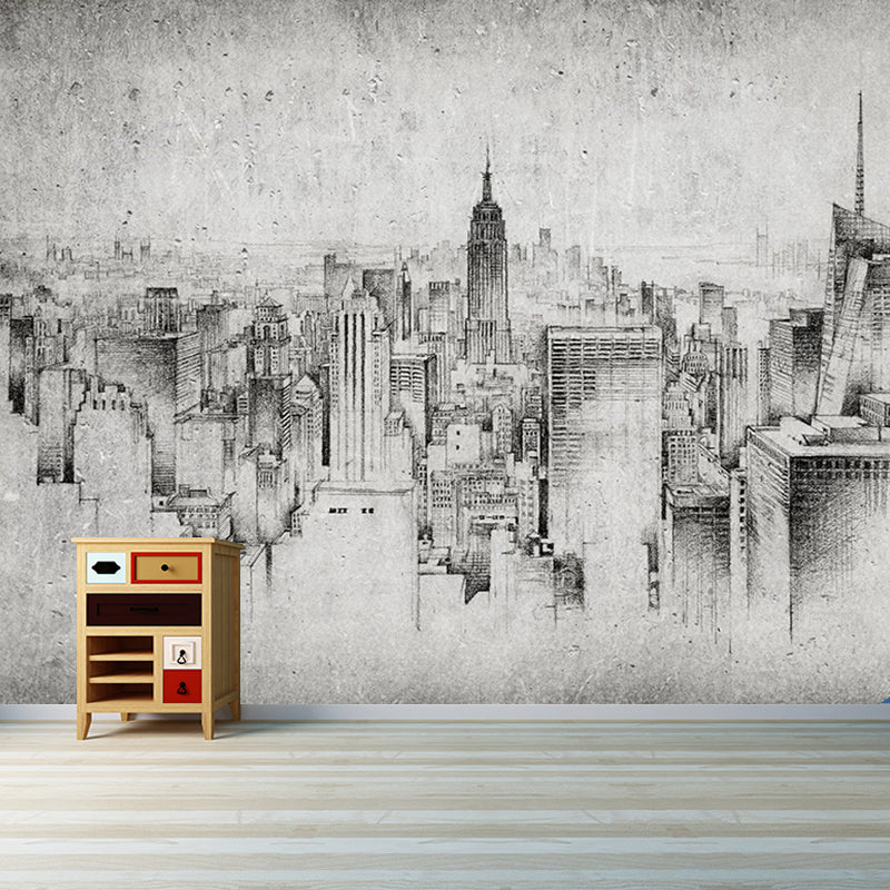 Traditional Nordic Building Mural Wallpaper Black and White Retro Wall Art for Decoration