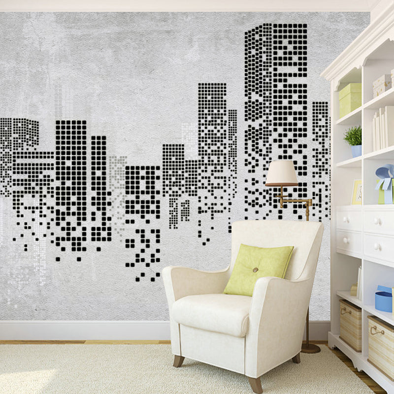 Black and Grey Murals Nordic Building Waterproof Wall Covering for Accent Wall