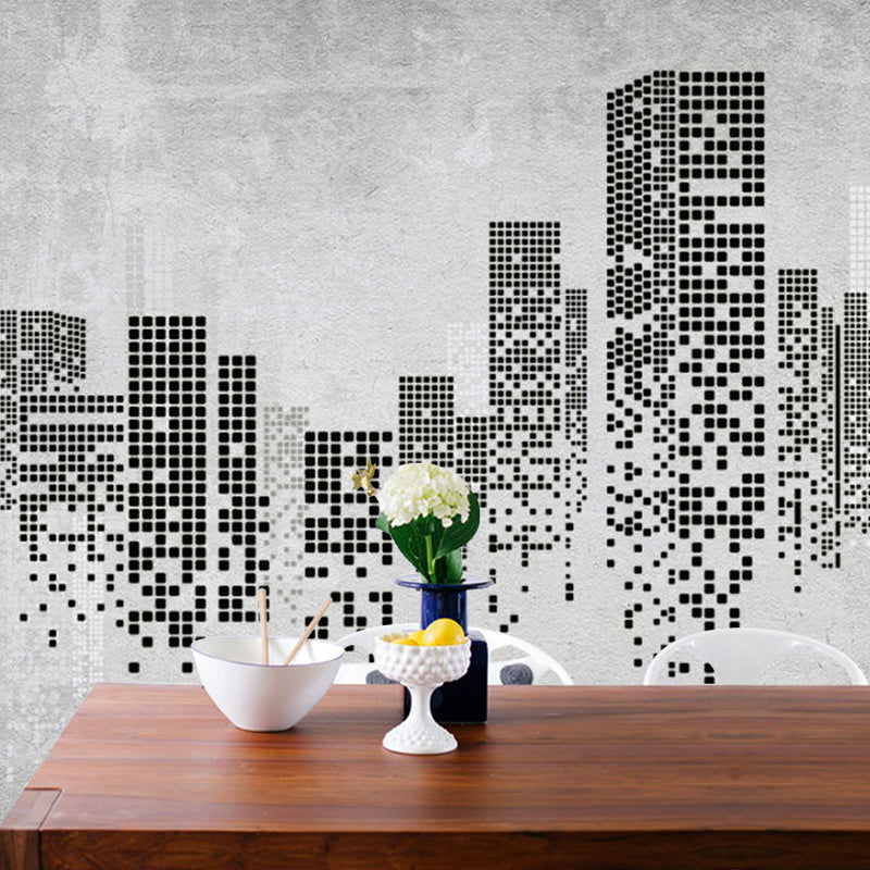 Black and Grey Murals Nordic Building Waterproof Wall Covering for Accent Wall
