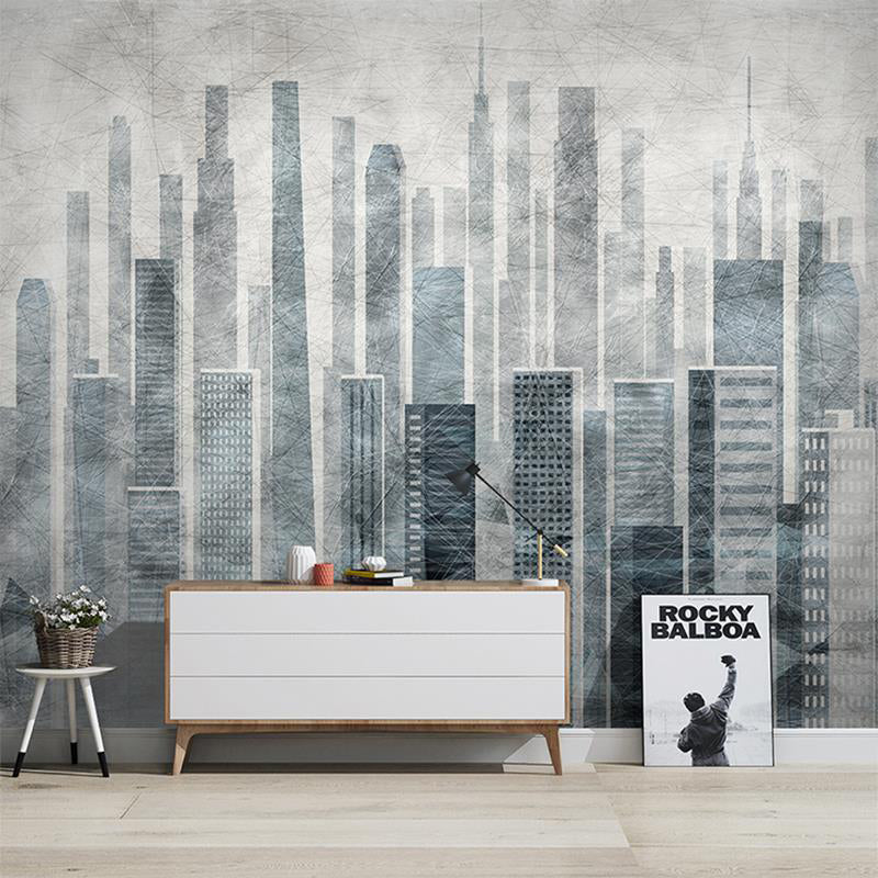 Big Wall Art Industrial Nostalgic Tall Building Mural Wallpaper in Obscure Color