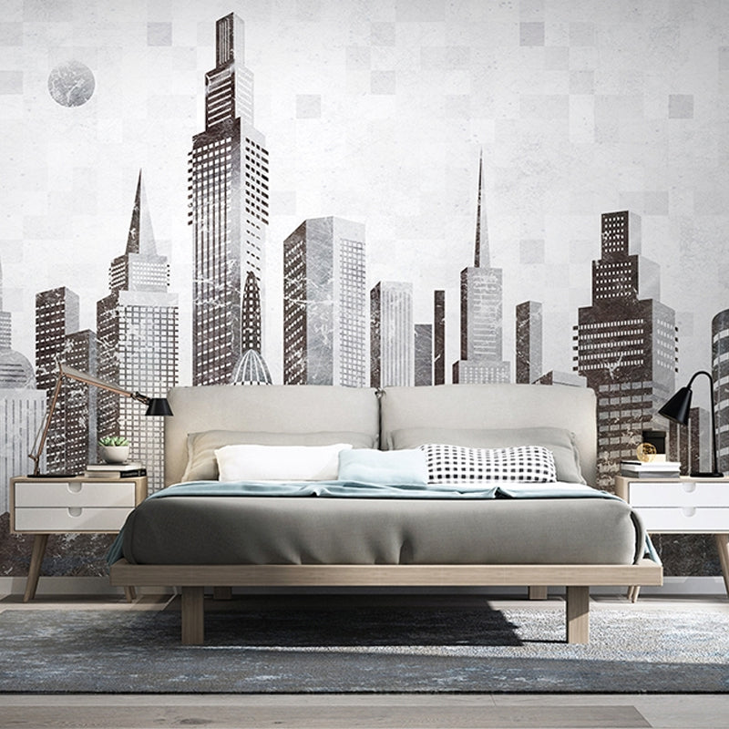 Big Wall Art Industrial Nostalgic Tall Building Mural Wallpaper in Obscure Color