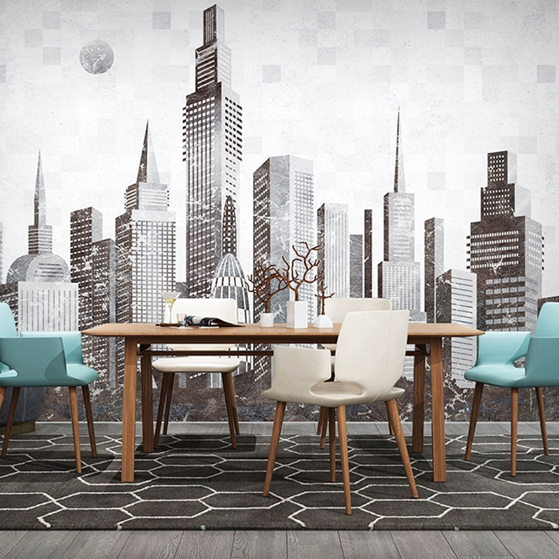 Big Wall Art Industrial Nostalgic Tall Building Mural Wallpaper in Obscure Color