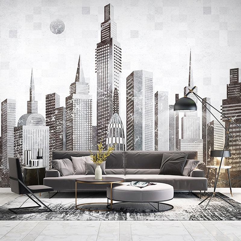 Big Wall Art Industrial Nostalgic Tall Building Mural Wallpaper in Obscure Color