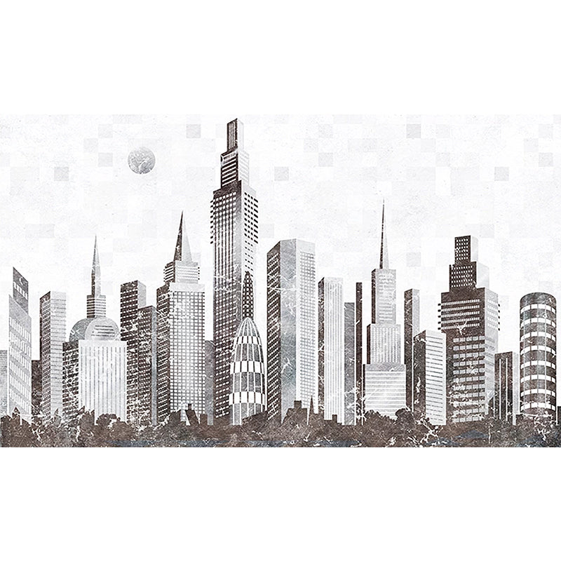 Big Wall Art Industrial Nostalgic Tall Building Mural Wallpaper in Obscure Color