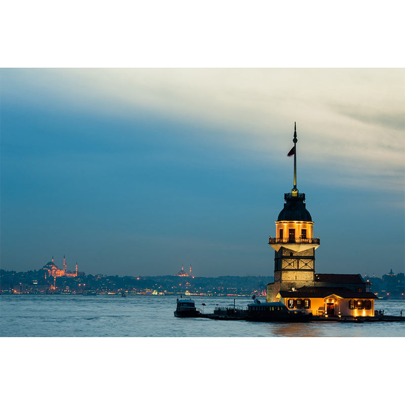 Light Wall Mural for Living Room, Blue Sea and Beacon, Personalized Size Available