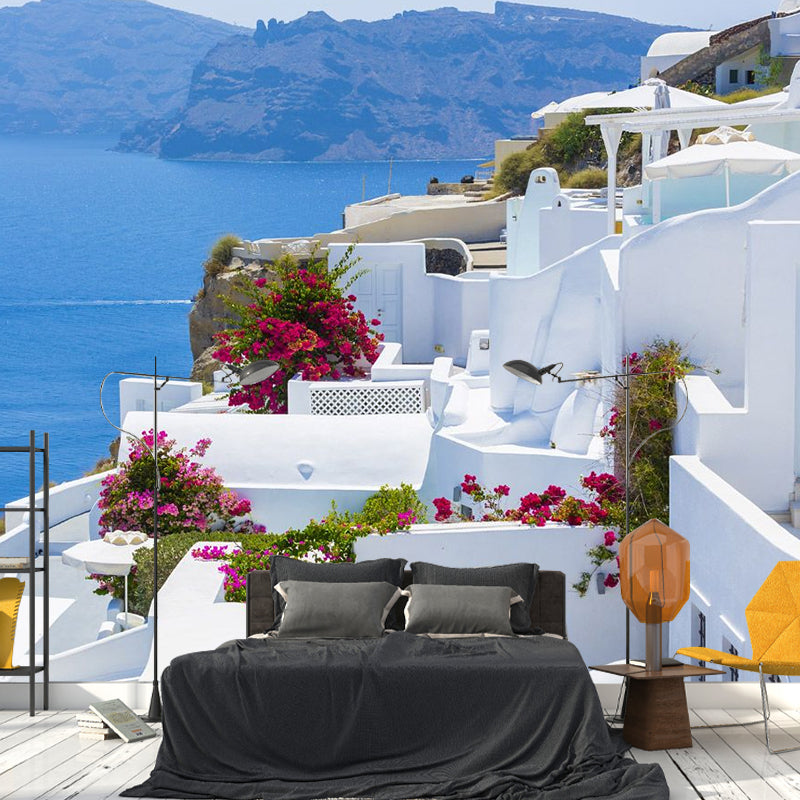 Full Size Fresh Cool Mural Wallpaper for Decoration Modern Simple Seashore House and Snow, Made to Measure