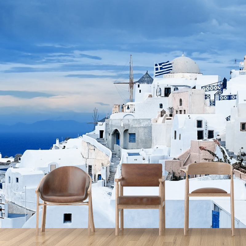 Full Size Fresh Cool Mural Wallpaper for Decoration Modern Simple Seashore House and Snow, Made to Measure