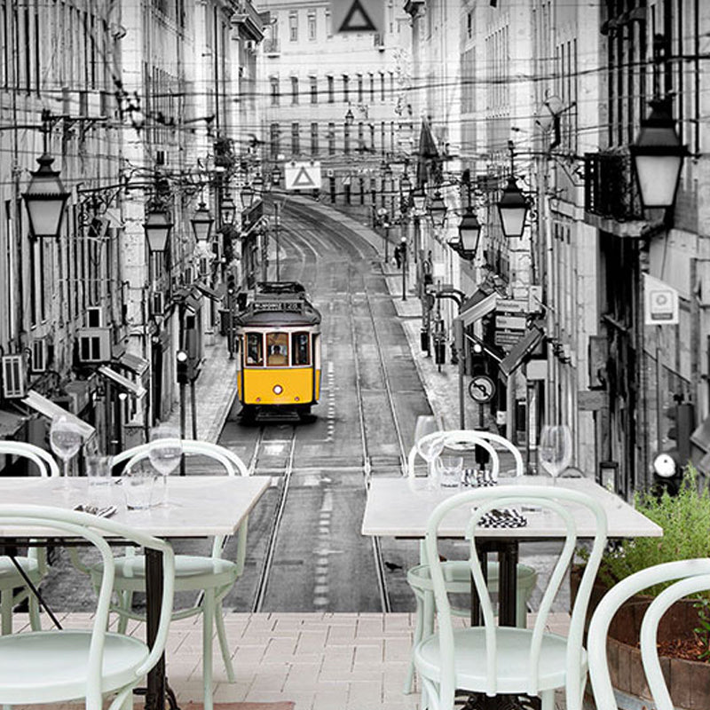 Giant Retro Industrial Wall Art Black and White Street and Bus Murals, Made to Measure