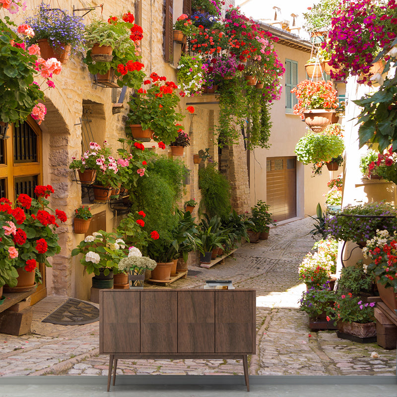 Strukturierte Wandtapete aus Vliesstoff in voller Größe, mehrfarbige Wanddekoration mit frischen Blumen und Alleen, individuelle Größe erhältlich