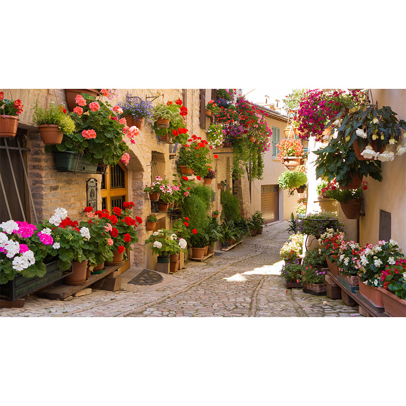 Non-Woven Textured Mural Wallpaper Full Size Multi-Colored Fresh Flower and Avenue Wall Decor, Customized Size Available