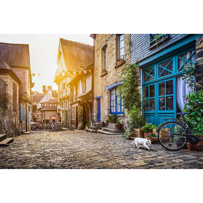 Moisture-Resistant Mural Non-Woven Fabric Mediterranean Street View Wall Art for Decoration