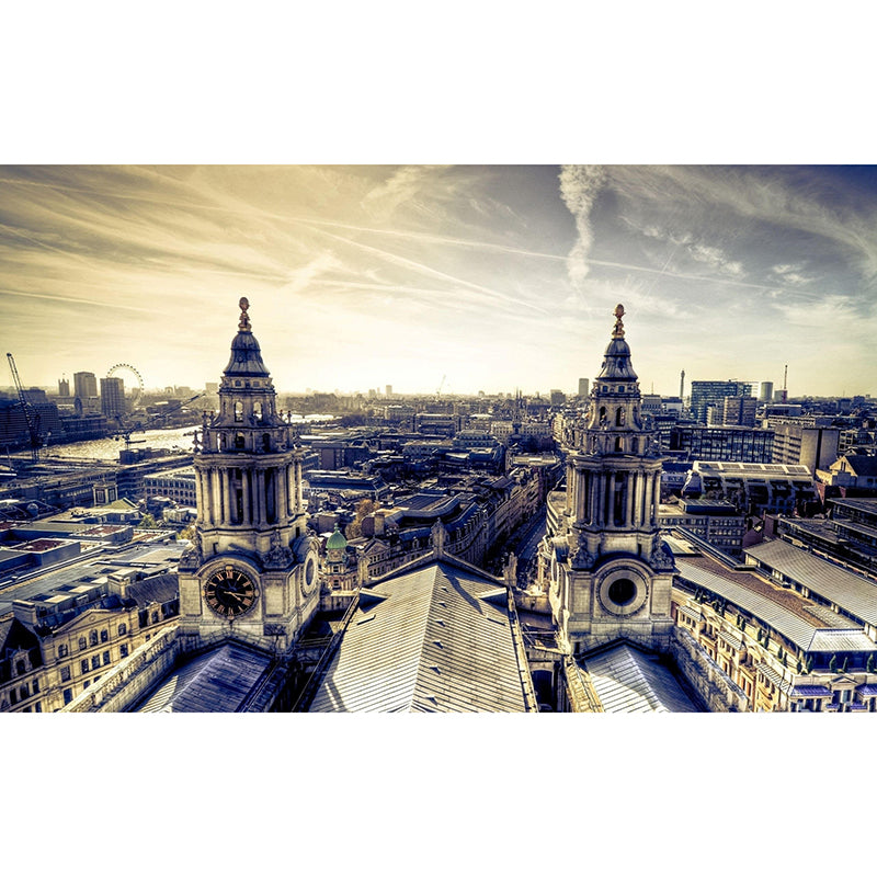 European Classic Murals for Coffee Shop and Restaurant, Street View and Church in Grey and White, Customized Size Available