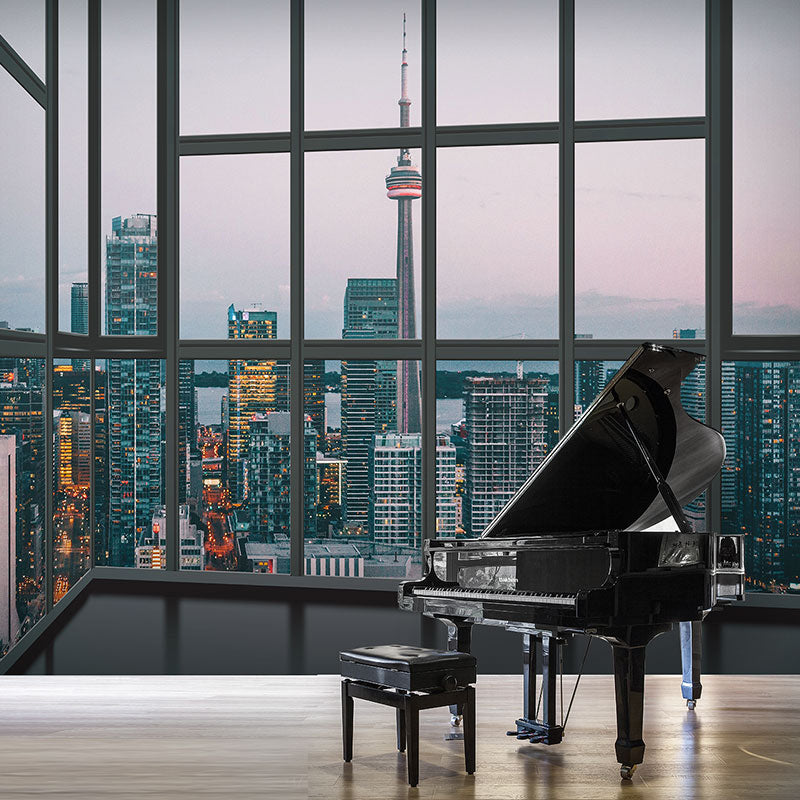 Whole Wall Mural Contemporary 3D Print City View from Office Wall Art in Natural Color