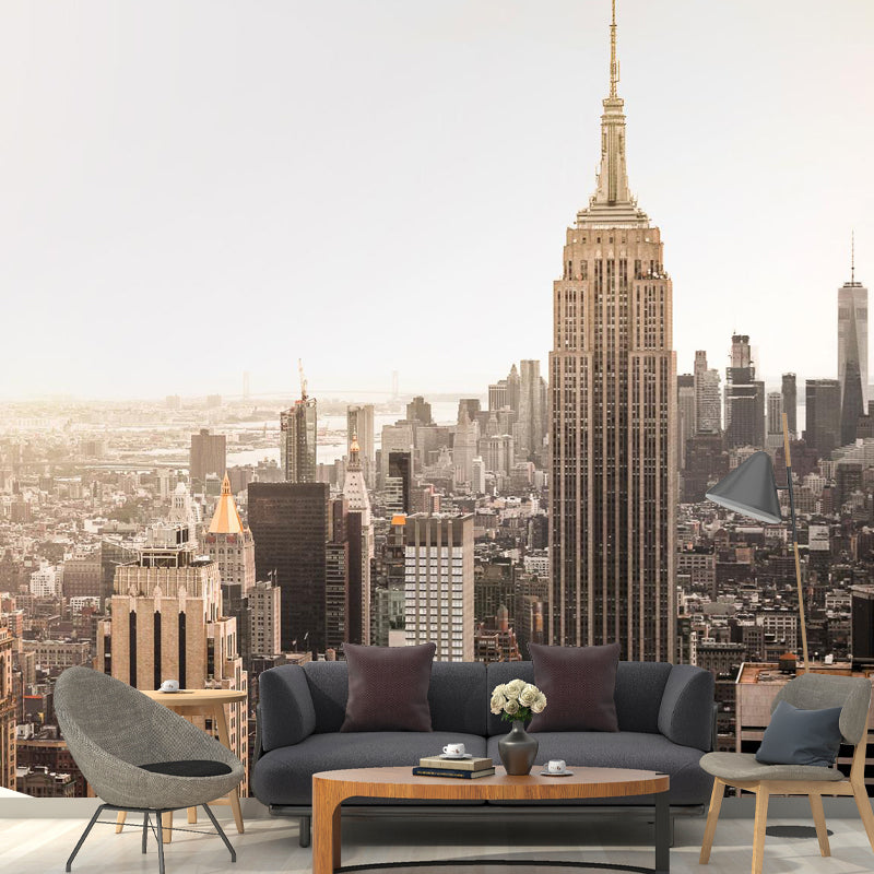 Whole Wall Mural Contemporary 3D Print City View from Office Wall Art in Natural Color