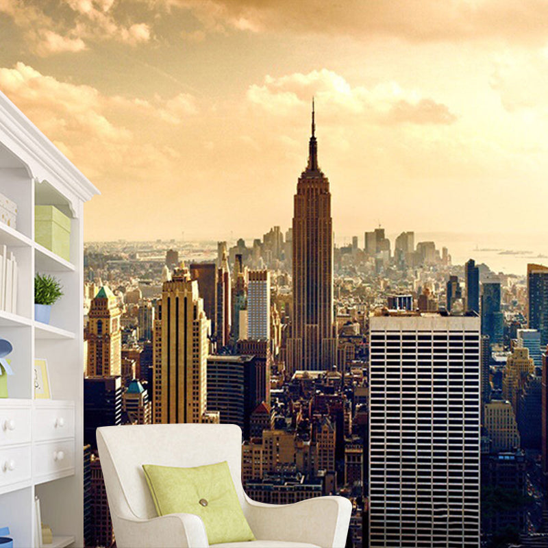 Extra Large Wall Decor Dark Colored 3D Print Building in City Non-Woven Texture Mural for Coffee Shop, Personalized Size Available