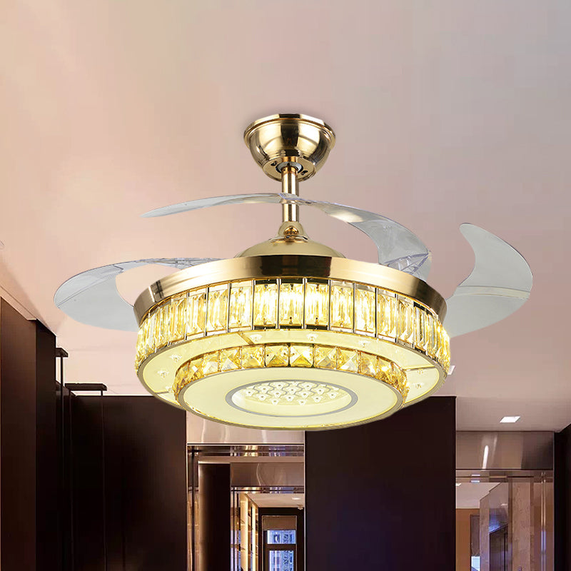 42,5 "breites 3-Blade-Gold-LED-Semi-Flush Modern Modern Coarded Crystal Crusted Stufen Flush Mount Deckenventilator Licht