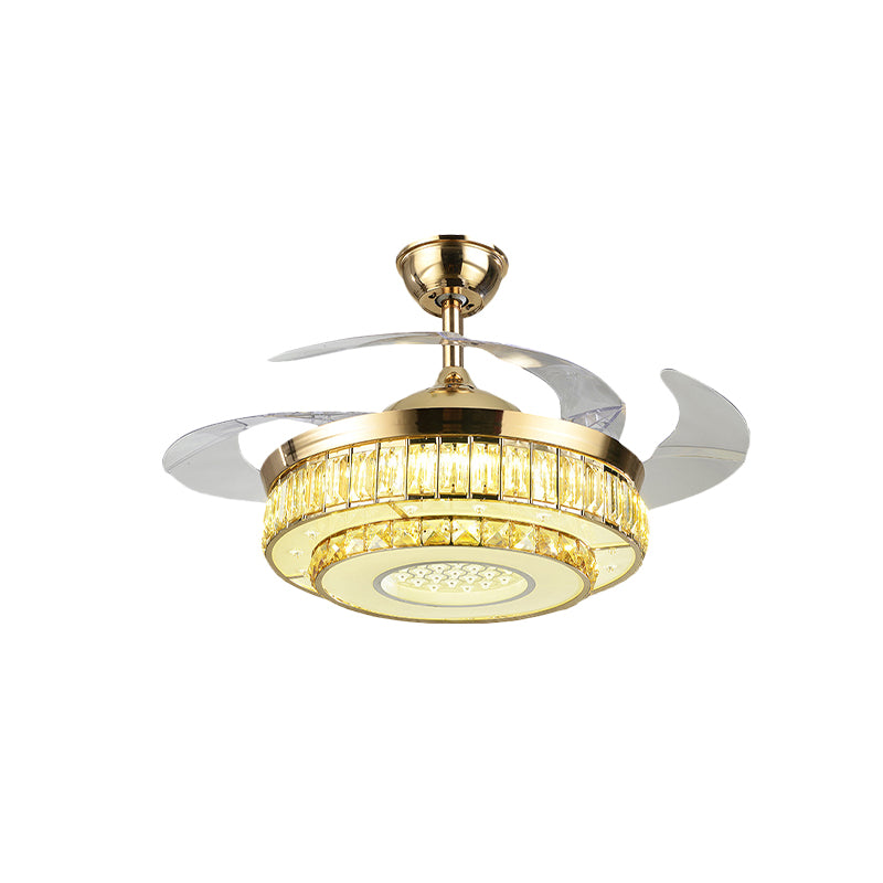 42,5 "breites 3-Blade-Gold-LED-Semi-Flush Modern Modern Coarded Crystal Crusted Stufen Flush Mount Deckenventilator Licht