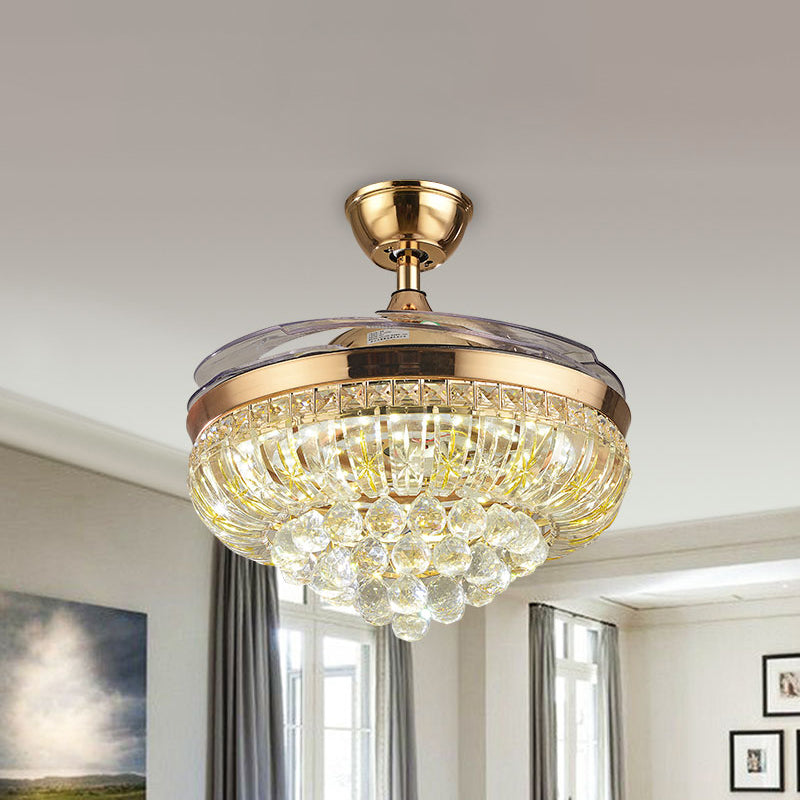 3 messen kristallen led plafondventilator licht modernistische gouden conische woonkamer semi-flush mount, 42,5 "w