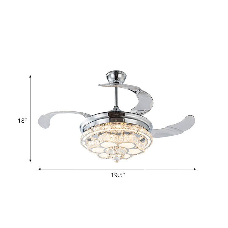 Crystal-ingelegde Chrome Fan Light Kit Floral 3-Blade Modernistische LED Semi Mount Lighting, 19,5 "breedte