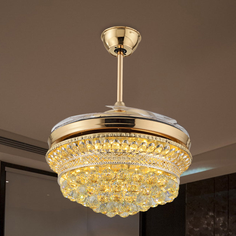 43 "breit überbackene LED -Lüfterlampe moderne stilvolle Goldkristallkugeln Halbflush -Leuchte mit 4 Klingen