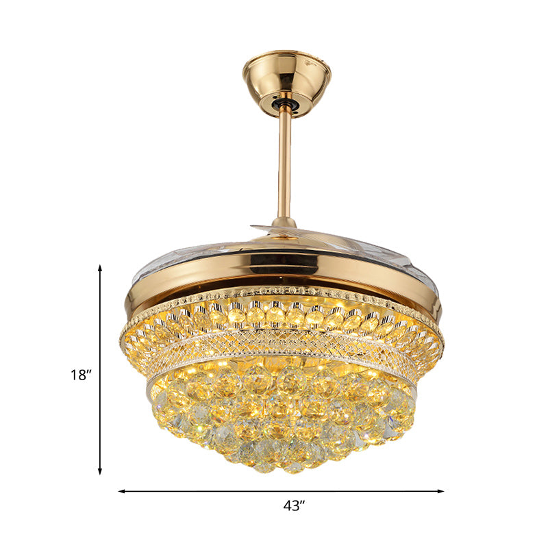43 "breit überbackene LED -Lüfterlampe moderne stilvolle Goldkristallkugeln Halbflush -Leuchte mit 4 Klingen