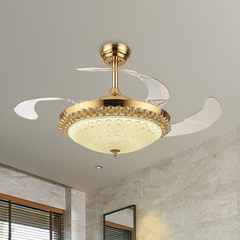 42.5 "brede gouden kom ventilator verlichting armatuur eenvoudig Crystal 3 Blades Family Room LED Semi Mount Lighting