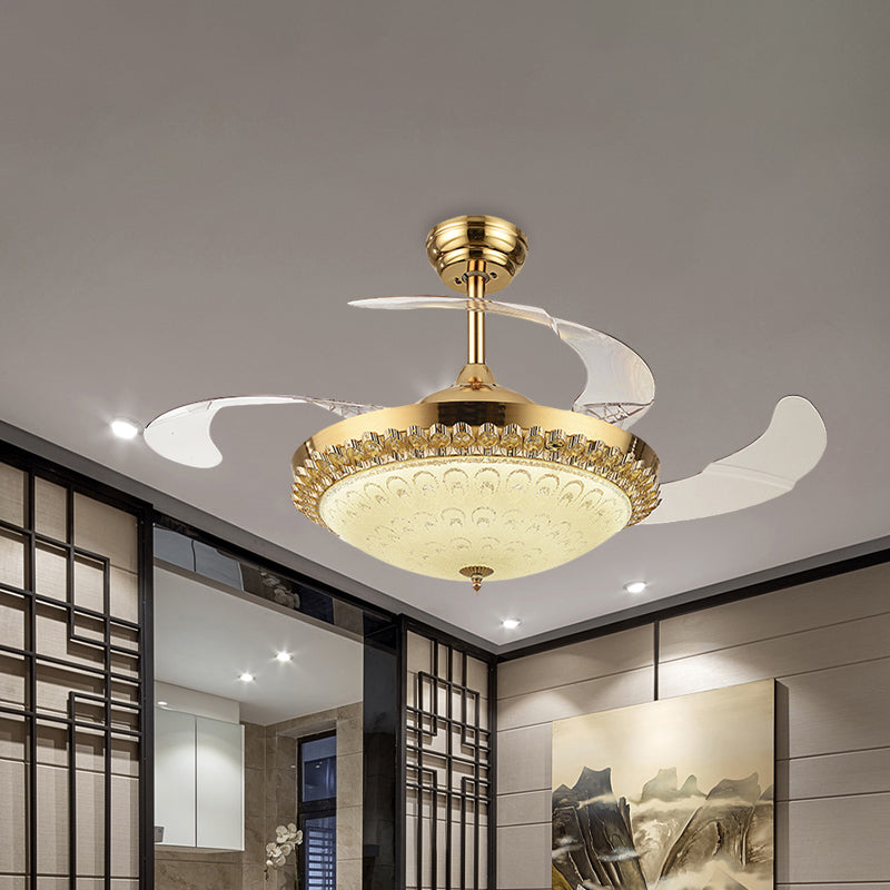 42.5 "brede gouden kom ventilator verlichting armatuur eenvoudig Crystal 3 Blades Family Room LED Semi Mount Lighting