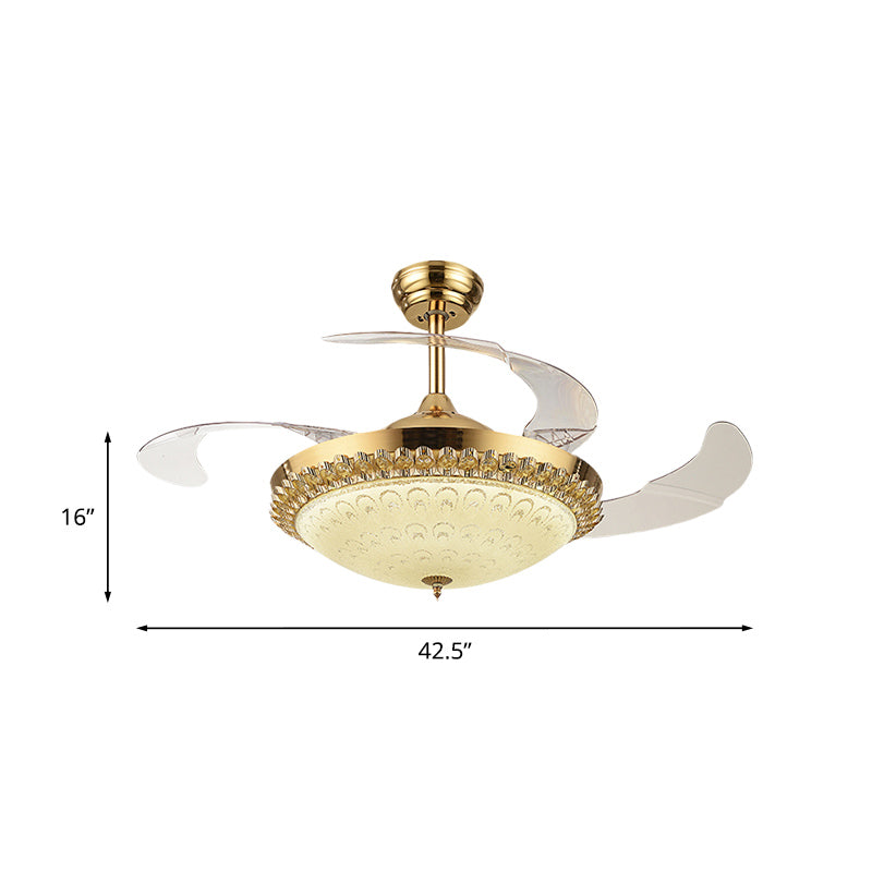 42.5 "brede gouden kom ventilator verlichting armatuur eenvoudig Crystal 3 Blades Family Room LED Semi Mount Lighting