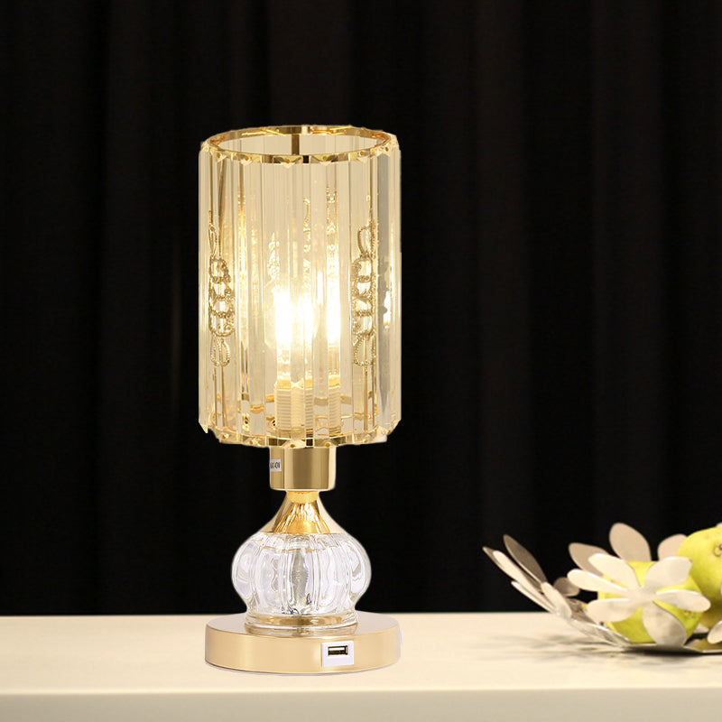 Gourde / cylindre du salon table lampe de table du milieu du siècle en cristal en orbe de nuit en or