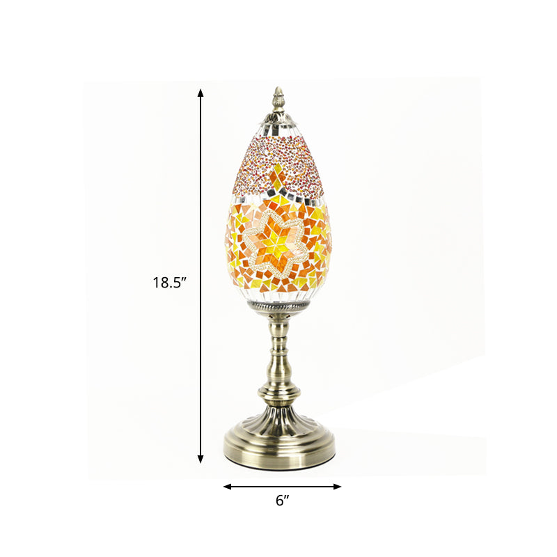 Naranja/rojo 1 mesa de bombilla ligera antigüedades de arte manchado lágrima de lágrima en la lámpara de mesita de noche para sala de estar