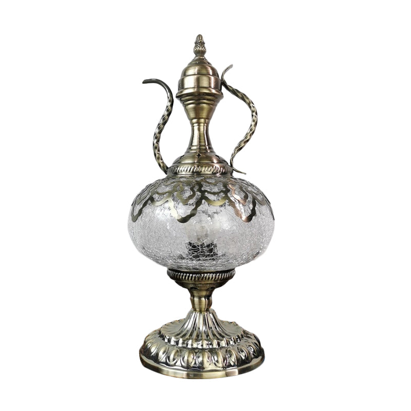 Illuminazione da tavolo con teiera in bronzo Vetro craquelé turco 6,5 "/7" W 1 lampadina Lampada da comodino per soggiorno