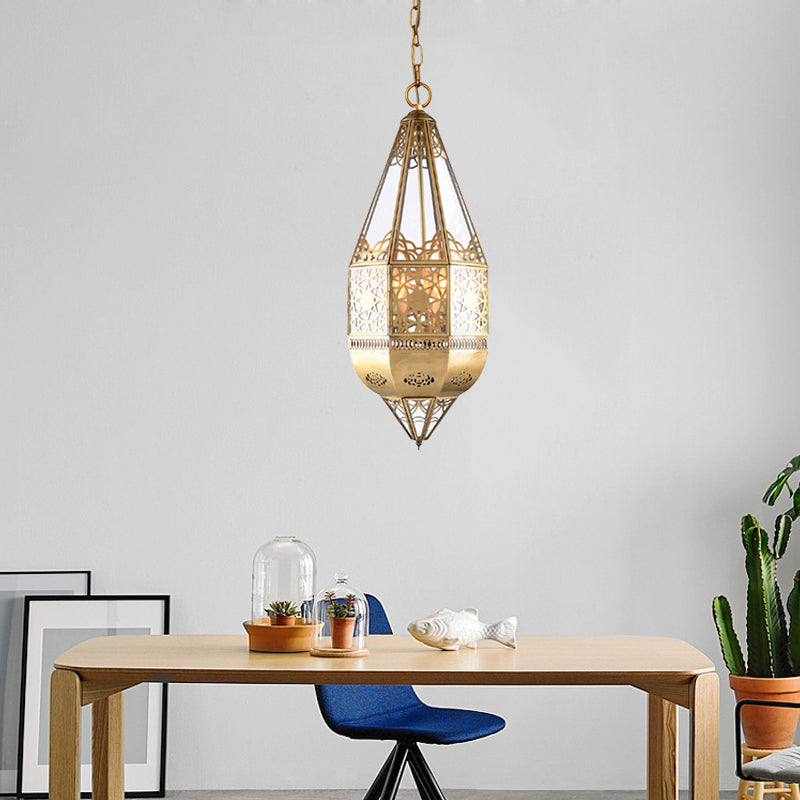 1 tête en verre transparent en verre lampe en laiton arabe laiton de plafond du restaurant avec motif creux